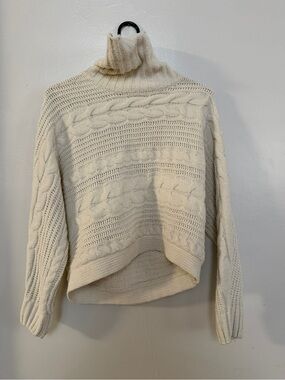 Derek Heart Cream Cable Knit Turtleneck Sweater